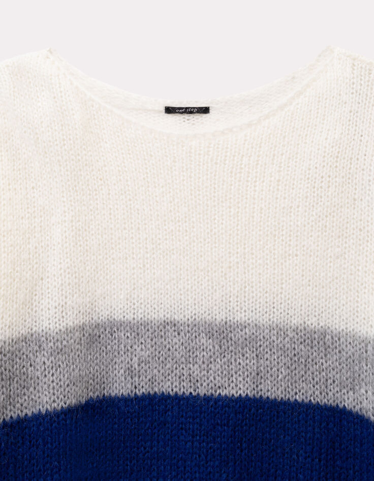 TIARA - Pull bleu tricot effet rayures color block-2