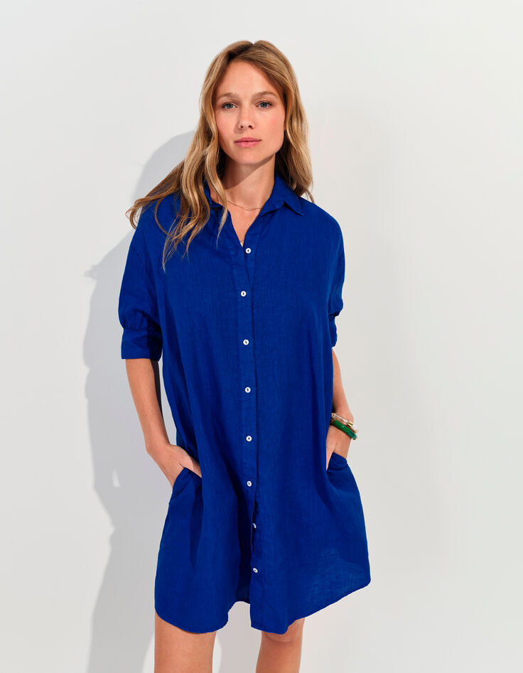 REACH - Robe chemise bleue lin certifié surteint -2