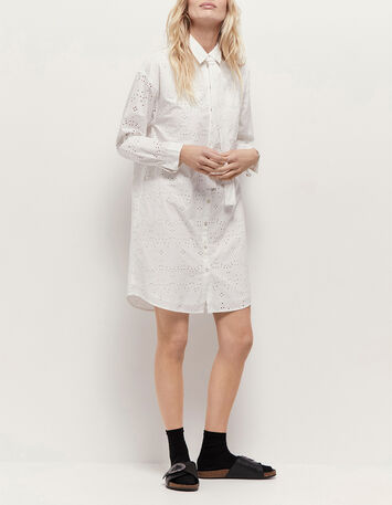 ROMEA - Robe chemise écrue en broderie anglaise-1