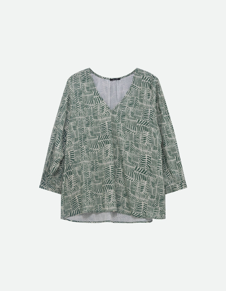 CASSIA - Blouse verte imprim&eacute; tropical chic -5