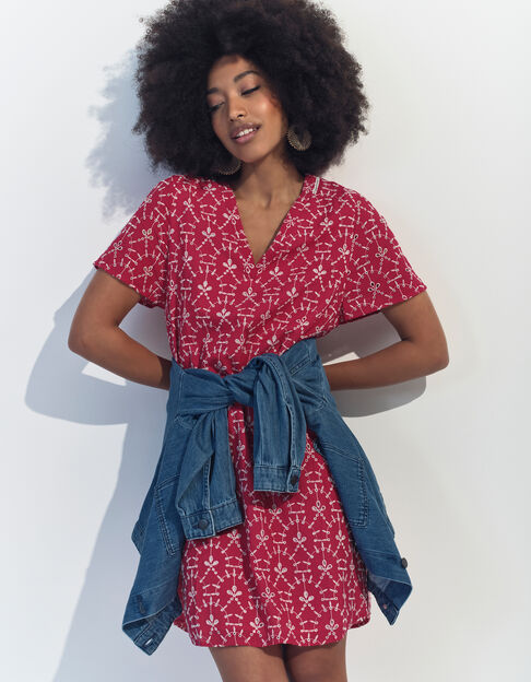 REKO - Robe rose coton bio broderies all-over  - One Step