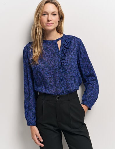 CHARLEY - Blouse marine imprim&eacute; floral pois - One Step