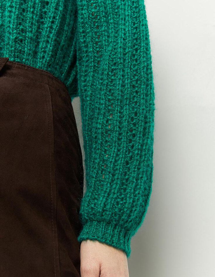 TIMING - Pull vert cèdre tricot fantaisie-4