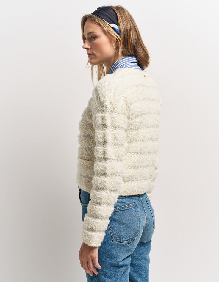 TALI - Cardigan écru tricot fantaisie rayures relief-3 TALI - Cardigan écru tricot fantaisie rayures relief-3