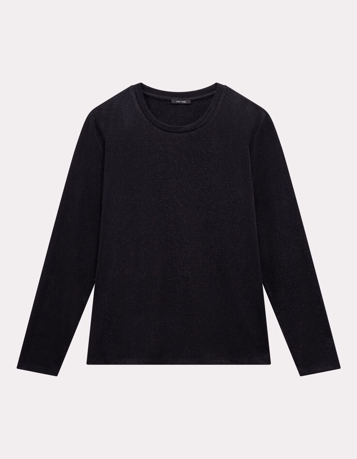 MAKYA - T-shirt  manches longues noir maille irisée-1