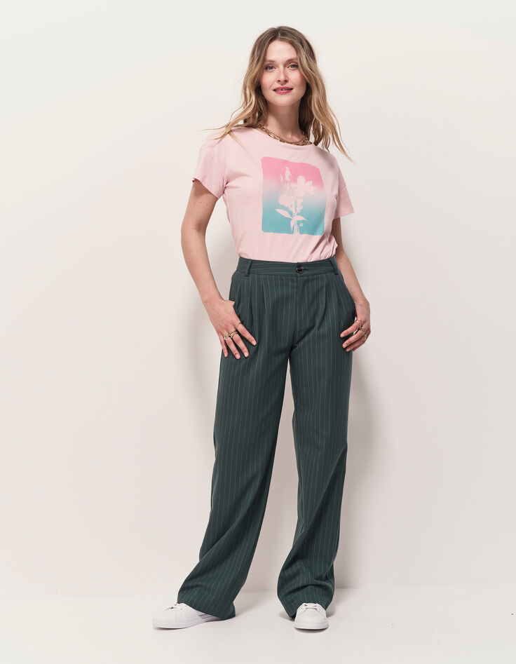 MAURO - T-shirt rose coton bio visuel arty floral-7 MAURO - T-shirt rose coton bio visuel arty floral-7