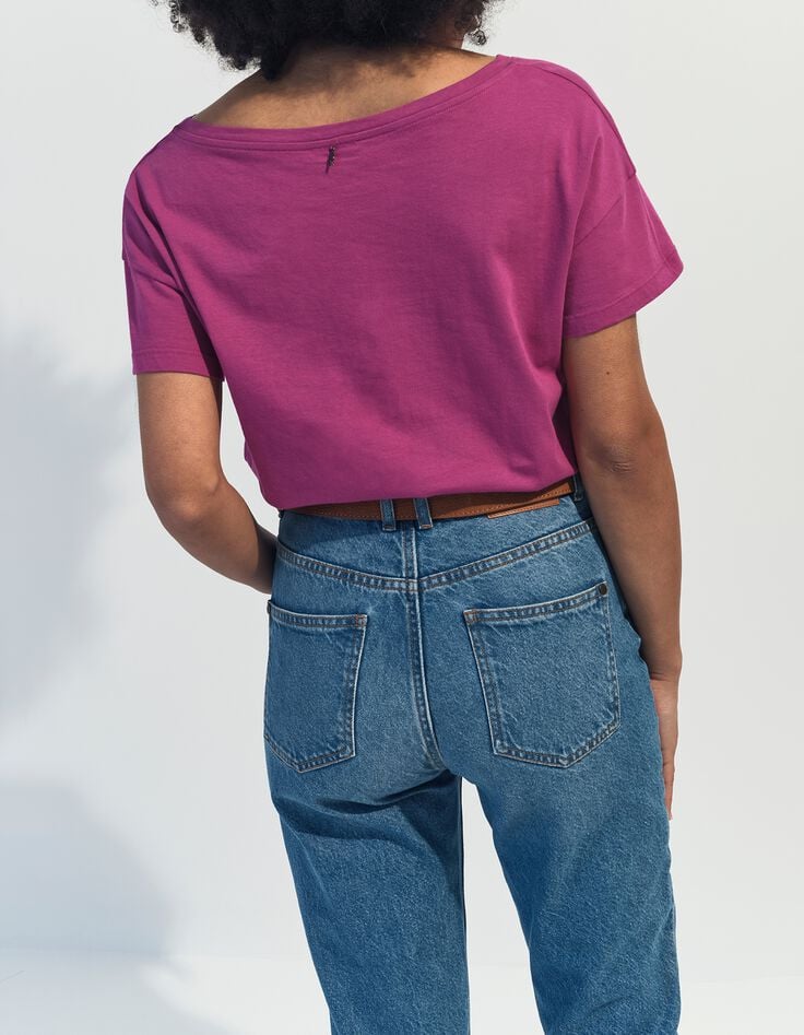 MAURO - T-shirt violet coton bio arty g&eacute;om&eacute;trique -3