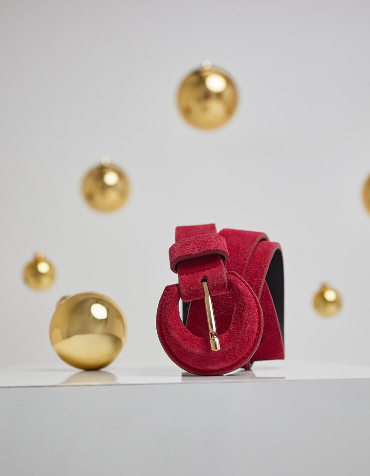 ANDREW - Ceinture rouge cuir velours-2