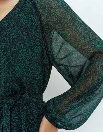 RESKY - Robe noire à imprimé pointilliste vert-2