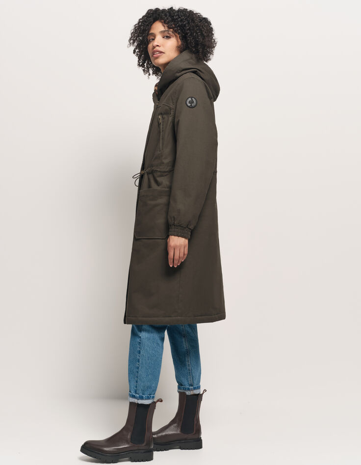 DAREL - Parka kaki fourrée imprimé léopard-2