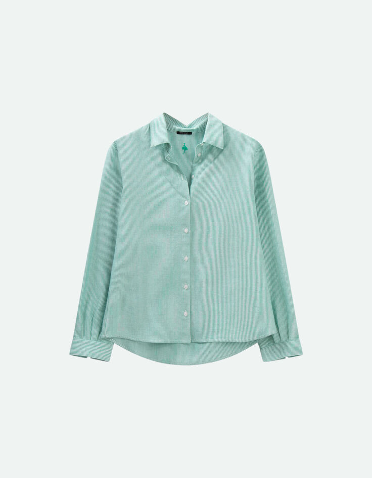 CHAYA - Chemise green grass &agrave; motif fines rayures-5