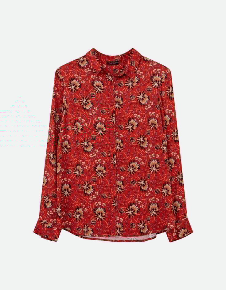 CHRISTA - Chemise orange imprimé floral d'été -4