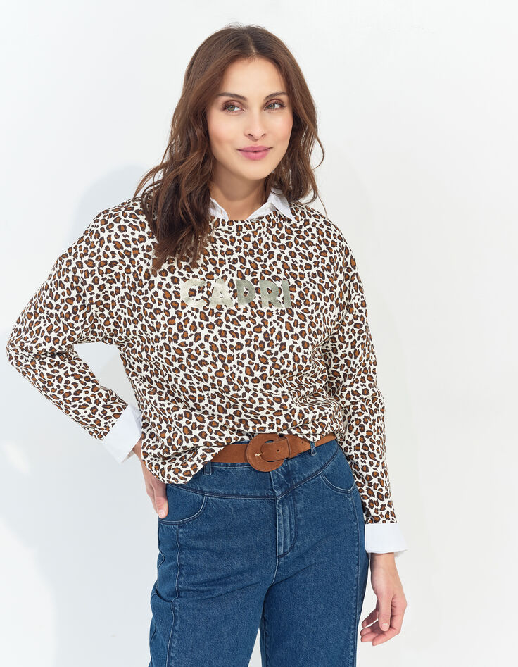 MERAKI - Sweat noir coton bio imprimé léopard message doré-5