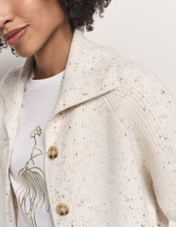 TSUGA - Cardigan écru tricot doupions multico col châle-4