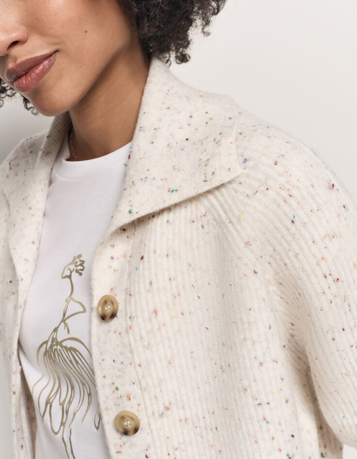 TSUGA - Cardigan écru tricot doupions multico col châle-4 TSUGA - Cardigan écru tricot doupions multico col châle-4