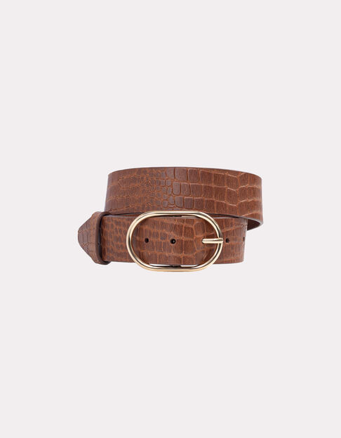 ACCESS - Ceinture camel cuir embossé croco - One Step