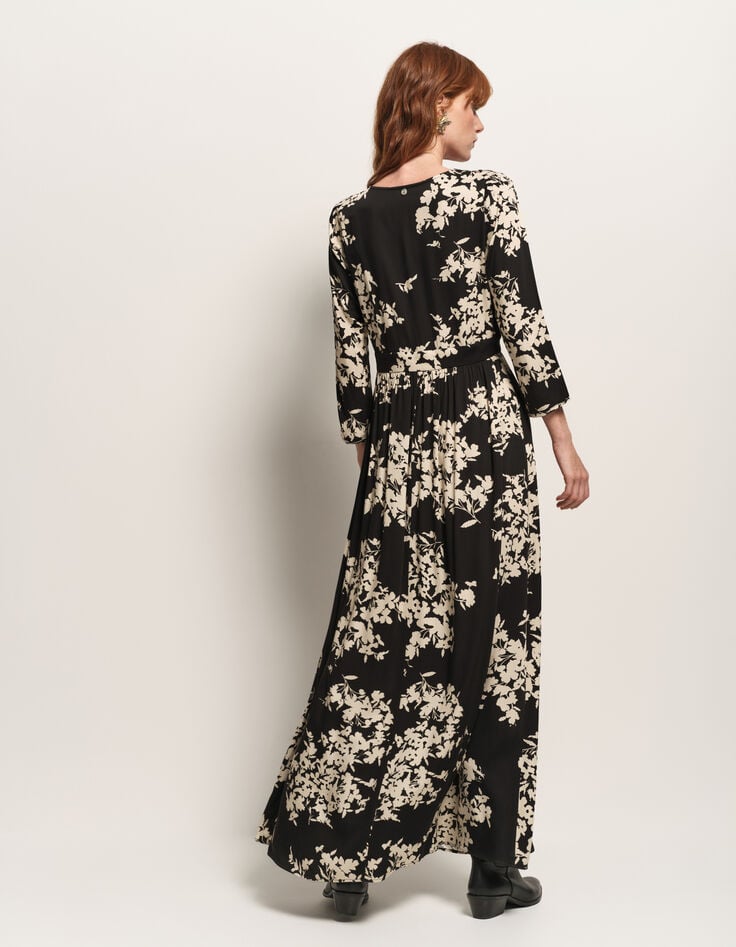 ROCCIA - Robe longue noire imprimé feuillage d'hiver-3 ROCCIA - Robe longue noire imprimé feuillage d'hiver-3