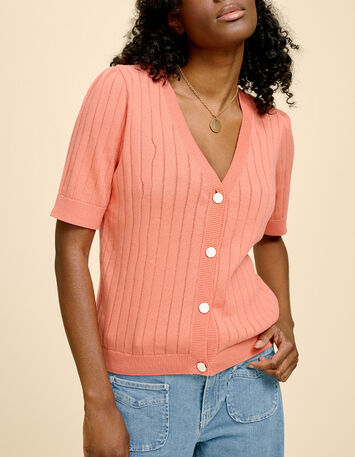 TOY - Cardigan melon tricot fantaisie à manches courtes-1