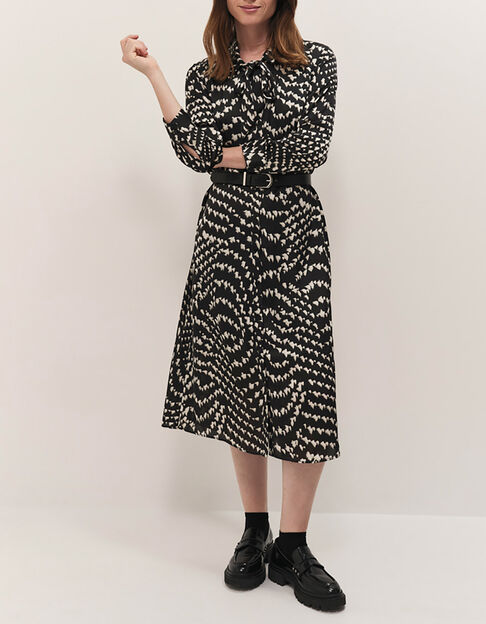 ROUBEN - Robe chemise longue noire à imprimé optique - One Step