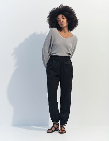 TONY - Pull argent tricot côtelé manches chauve-souris -4