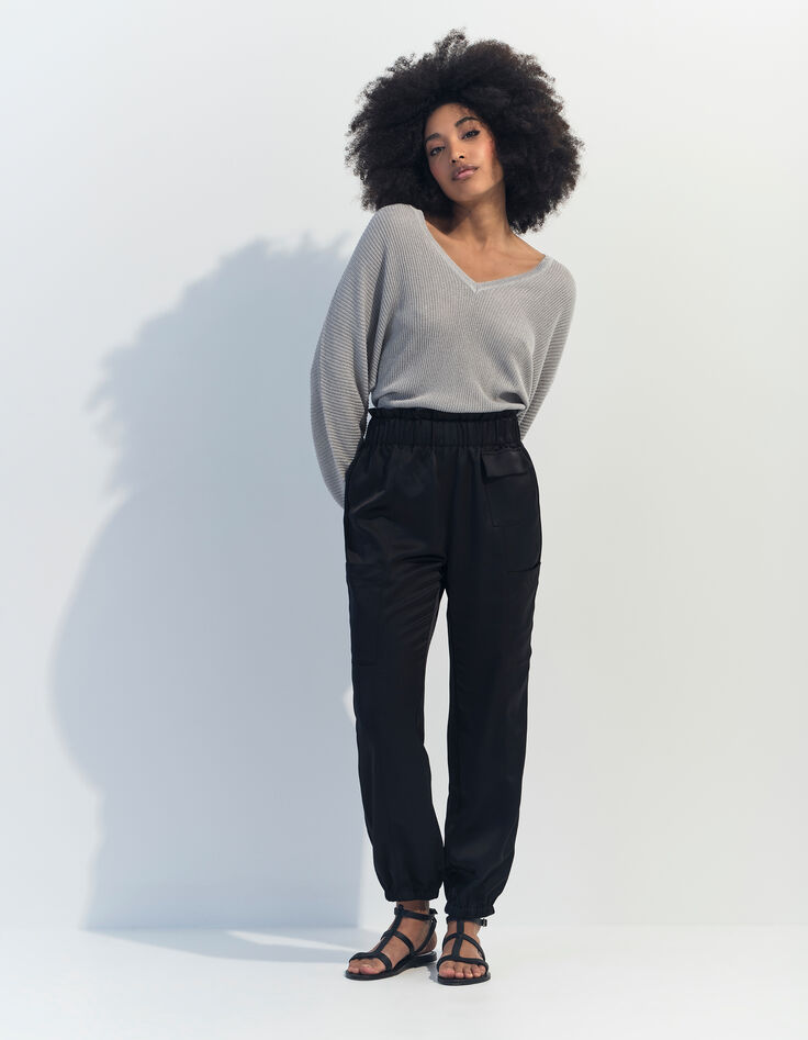 TONY - Pull argent tricot côtelé manches chauve-souris -4