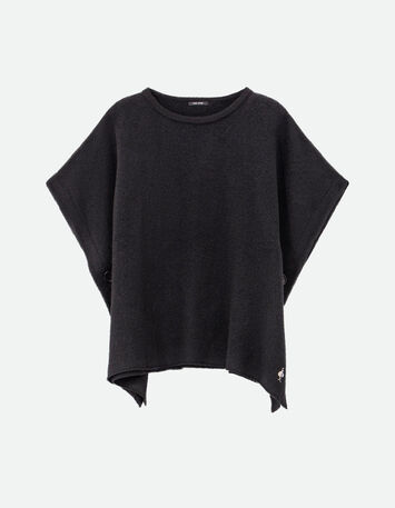 ADA - Poncho noir tricot boutons côtés-4