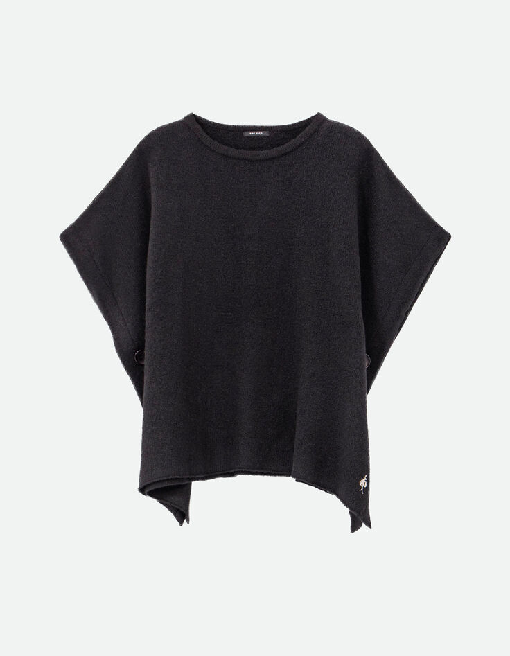 ADA - Poncho noir tricot boutons côtés-4