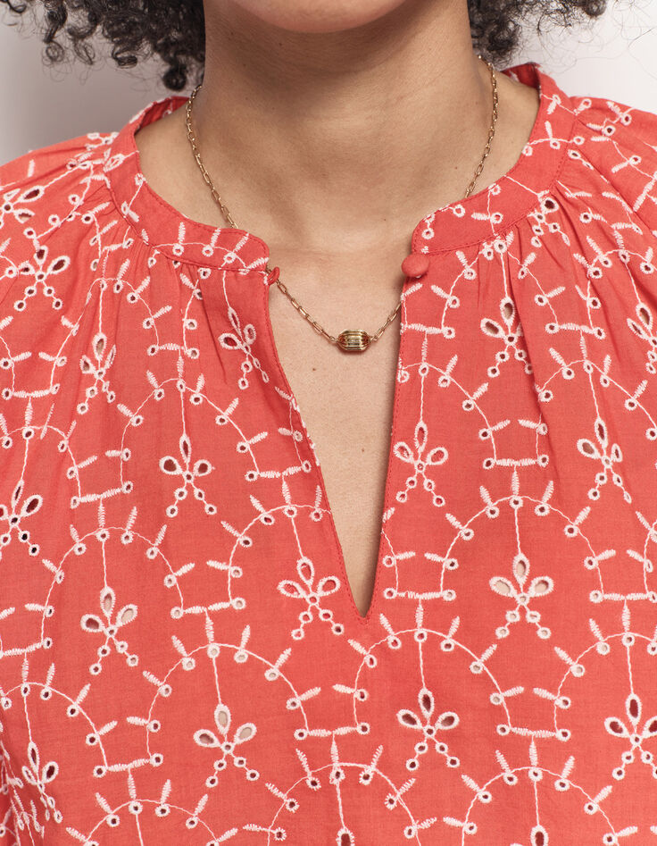 COLOMBE - Blouse orange coton bio broderies all over-7
