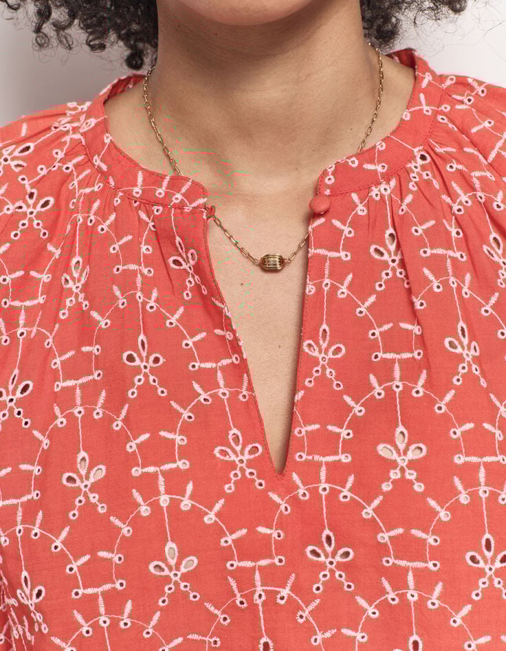 COLOMBE - Blouse orange coton bio broderies all over-7 COLOMBE - Blouse orange coton bio broderies all over-7