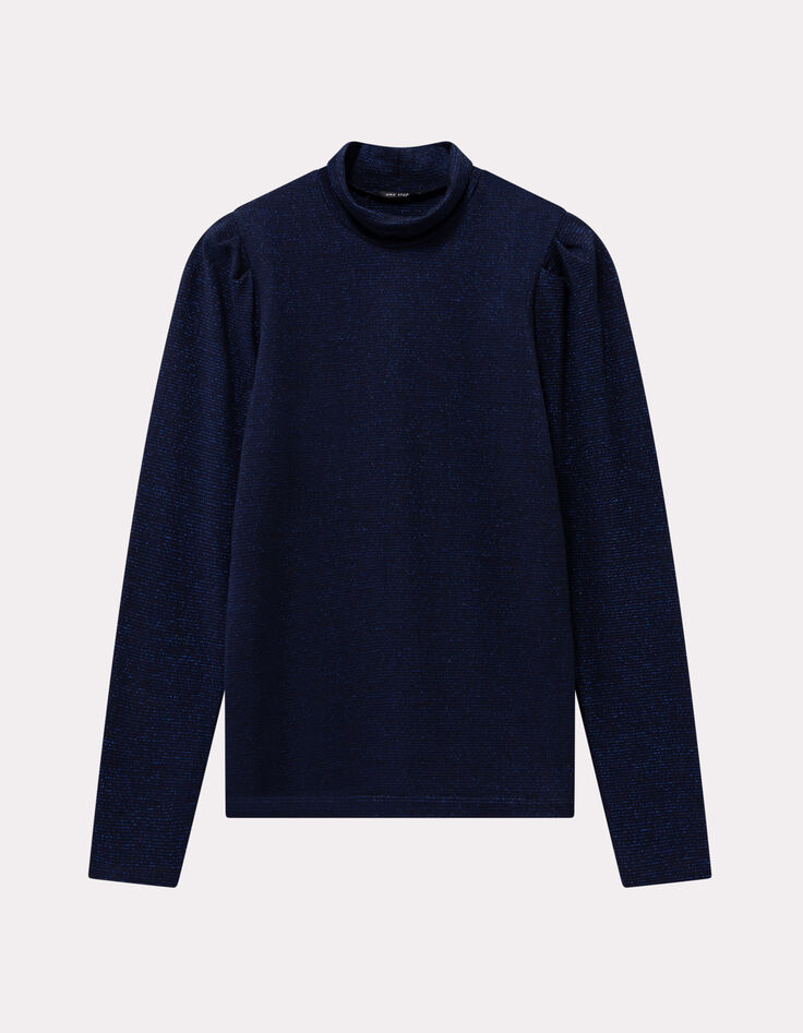 MADLY - T-shirt bleu fines rayures pailletées-1 MADLY - T-shirt bleu fines rayures pailletées-1