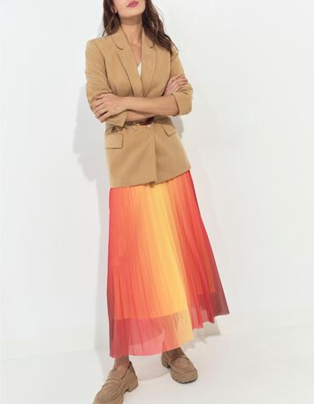 JANE - Jupe longue orange pliss&eacute;e effet n&eacute;on deep dye -2