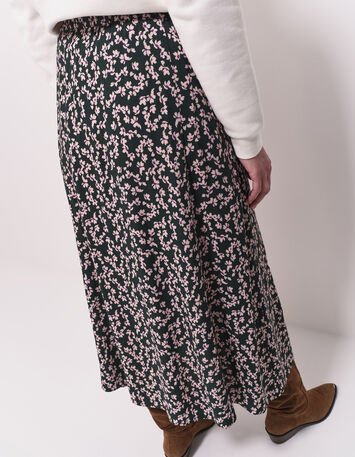 JACA - Jupe midi verte imprimé minimaliste floral-5
