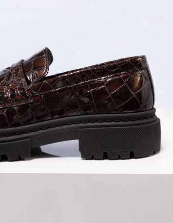 O.MAYA - Mocassins marron cuir verni embossé croco-3