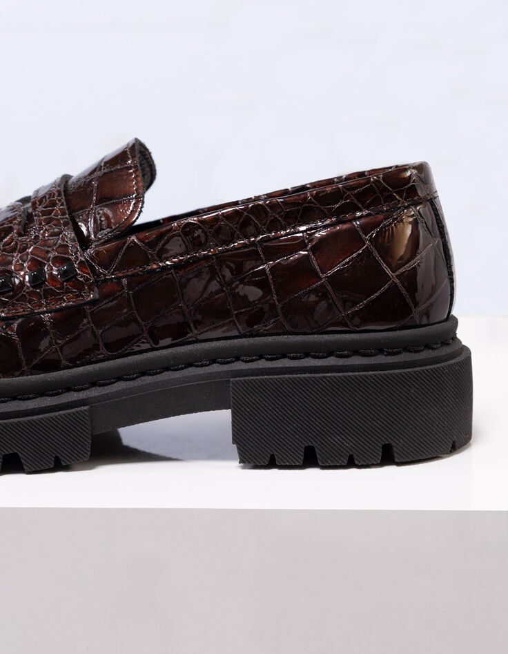O.MAYA - Mocassins marron cuir verni embossé croco-3 O.MAYA - Mocassins marron cuir verni embossé croco-3