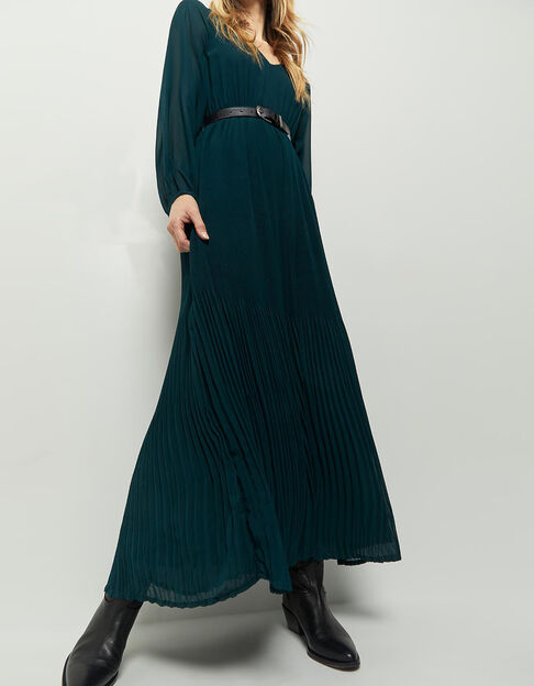 ROWAN - Robe longue vert cèdre plissée en - One Step