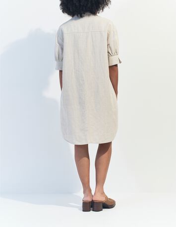 REACH - Robe chemise beige chin&eacute; en lin et coton -3