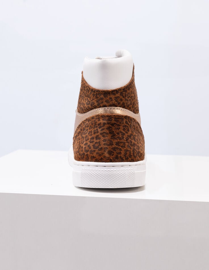 O.QUEEN - Tennis montantes blanc, doré, motif léopard cuir-2