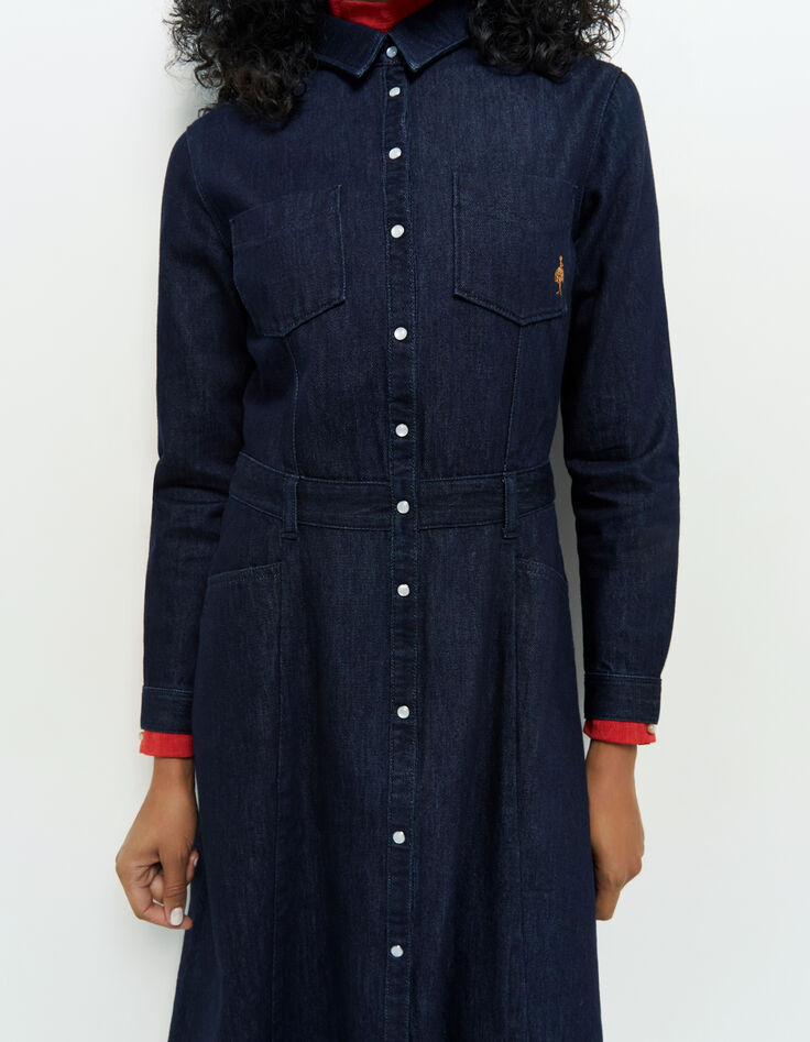 REBUS - Robe chemise midi en jean brut pressionn&eacute;e-2