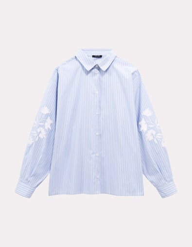 CASABIANCA - Chemise rayures bleues broderies manches - One Step