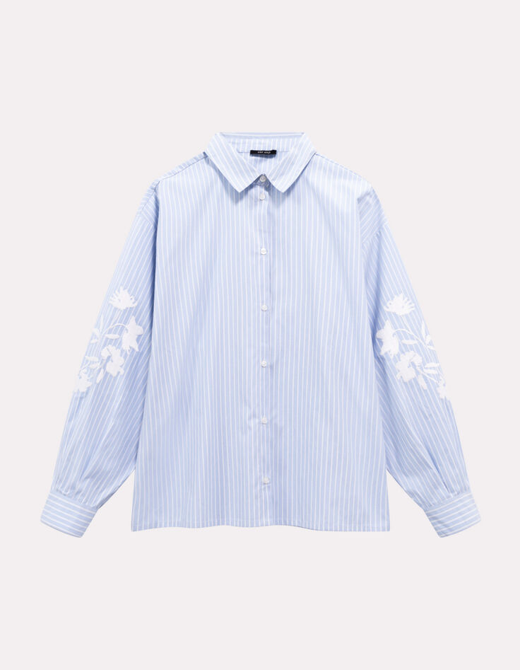 CASABIANCA - Chemise rayures bleues broderies manches-1