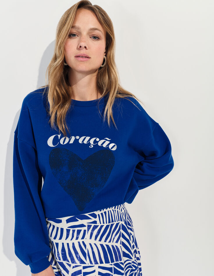 MIDI - Sweat bleu message métallisé et cœur -2