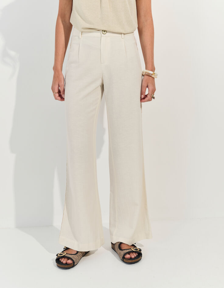 PALATIA - Pantalon blanc bandes dentelle -2