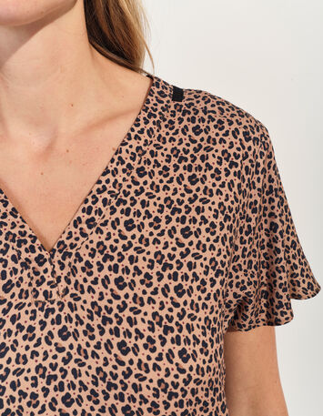 REKO - Robe beige Lenzing&trade; Ecovero&trade; imprim&eacute; micro l&eacute;opard -4