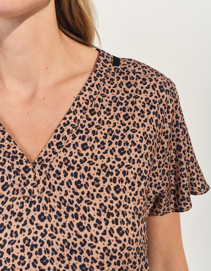 REKO - Robe beige Lenzing&trade; Ecovero&trade; imprim&eacute; micro l&eacute;opard -4