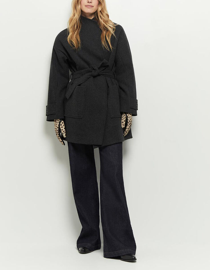 DILEMNE - Manteau anthracite ceinturé-1