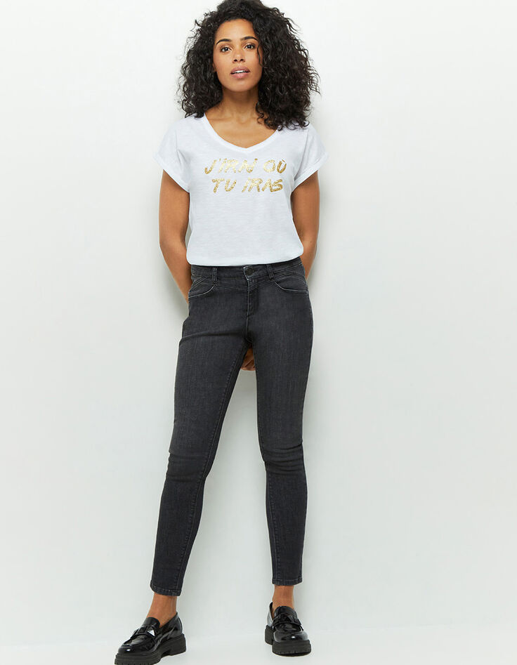 LE INDI - Jean slim gris chiné 7/8ème effet push up-1
