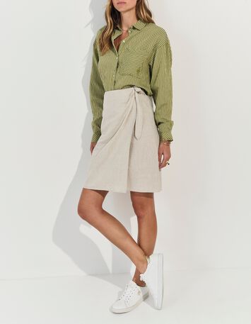JULIANA - Jupe portefeuille beige lin coton m&eacute;lang&eacute;s -5