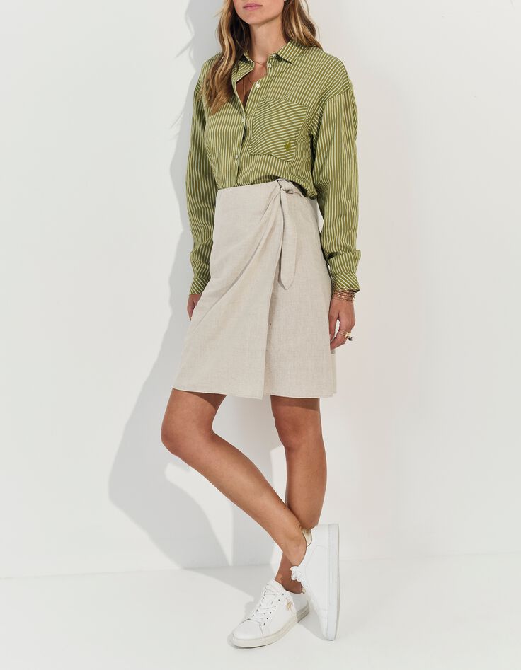 JULIANA - Jupe portefeuille beige lin coton m&eacute;lang&eacute;s -5