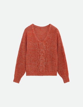 TIAGO - Pull orange tricot r&eacute;versible devant/dos -6
