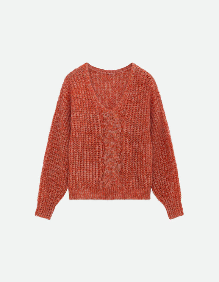 TIAGO - Pull orange tricot r&eacute;versible devant/dos -6